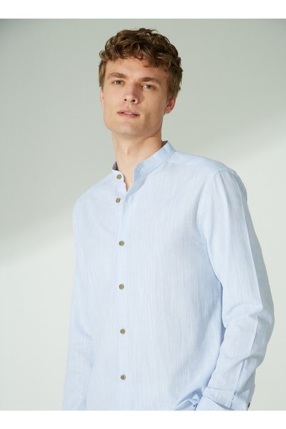 Regular Judge Collar Flared Blue Men's Shirt 23Gm07