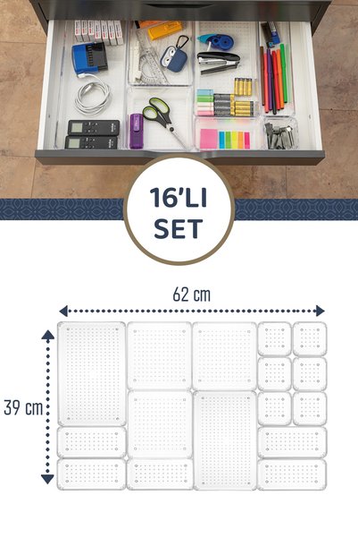 Mega Modular Set of 16 Drawer Organizer - Makeup Jewelry Organizer - Bathroom Kitchen Organizer