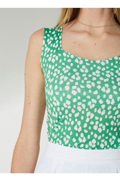 Square Collar Polka Dot Green Women's Blouse 23Ysl8552