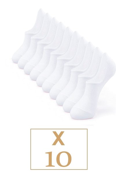 Unisex 10-Piece Cotton Invisible Sneakers Socks White (ECONOMIC)