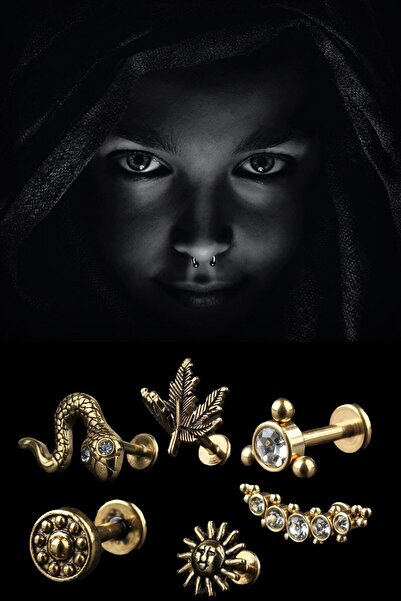 Хируршки челик за 'рскавица Tragus Helix Labret комплет од 6 пирсови 6 Mm златни