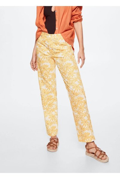 Patterned Straight Cut Jeans