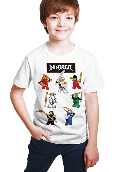 Унисекс детска бела маица Ninjago - со принт на самураи