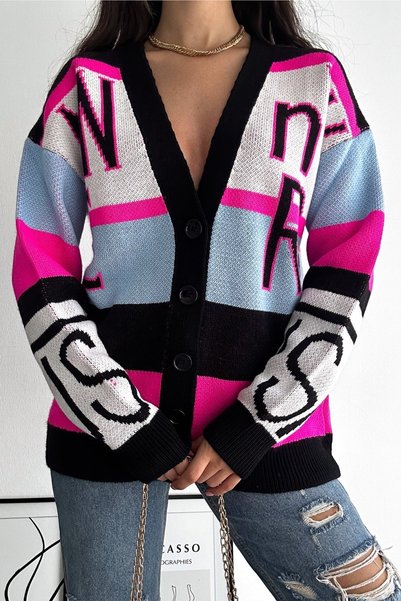 Women's New Season Button Detailed Design Standard Size Oversize Knitwear Cardigan