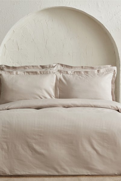 Uniq 100% Cotton Satin Double Duvet Cover Set Stone
