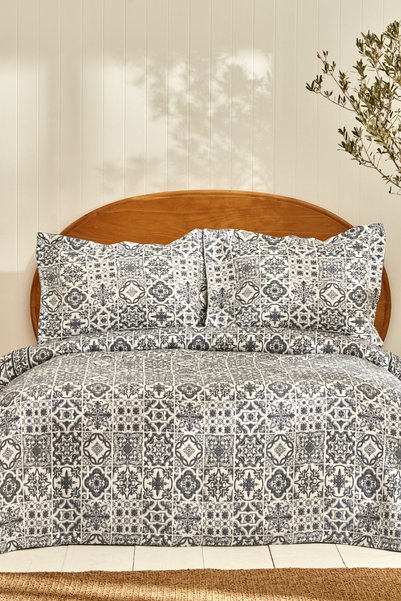 Tiles Double Bedspread Blue