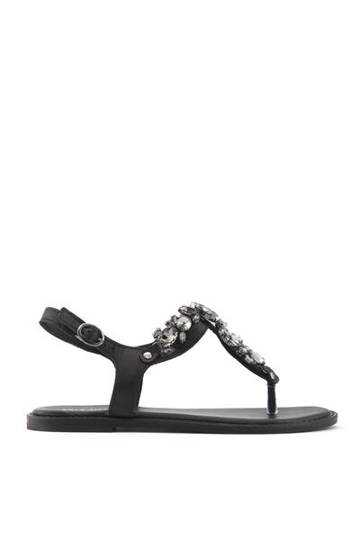 Genuine Leather Flat Sandals Black - Gımmel