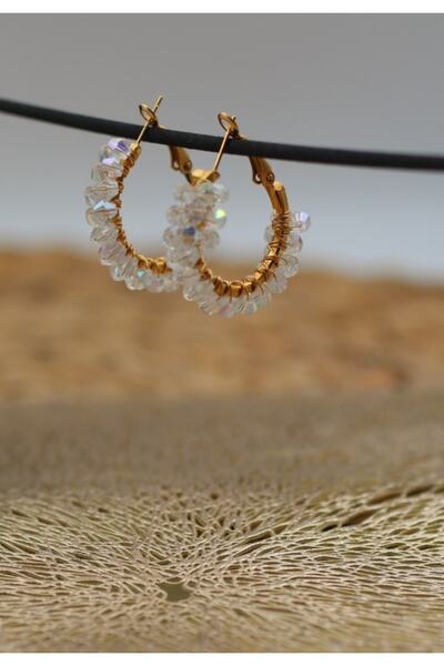 Women's I Crystal Stone Gold Earrings