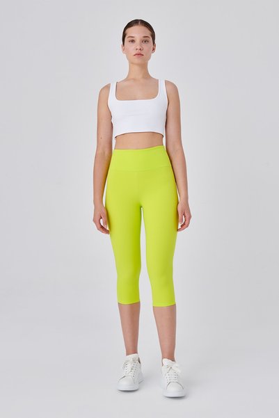 Push Up High Waist Tummy Control Capri Leggings Neon Green