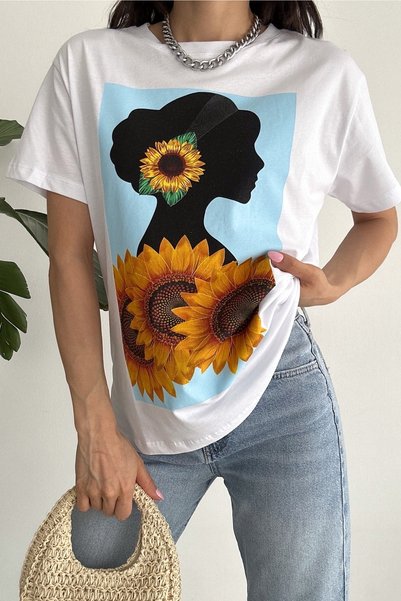 Women's White New Season Printed Cotton T-Shirt