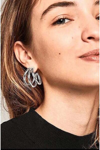 Women's Silver Shiny Large Size Earrings