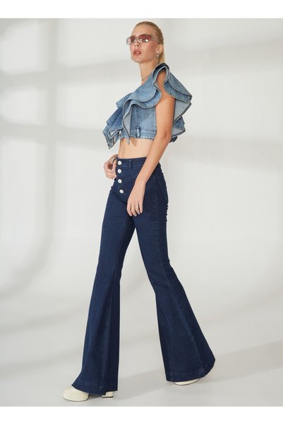 Mid Waist Normal Navy Blue Women's Trousers Rg-200 Dark Blue