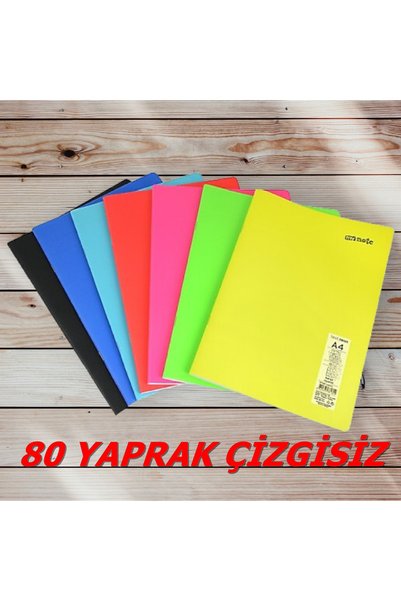 WITHOUT LINE 4 PIECES A4 80 SHEETS STITCHED NEON COLORS PLASTIC COVER NOTEBOOK 60GR WHITE PAGE (MIXED COLOR)