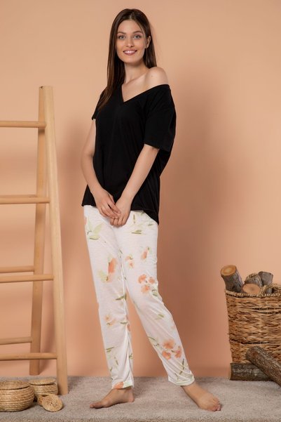 Women's Patterned Seasonal Thin Single Pajama Bottom