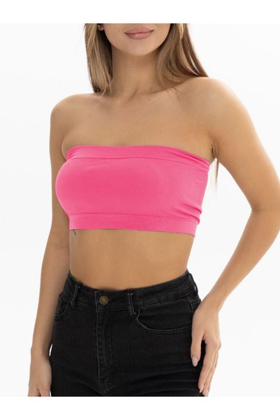 Palude Model Strapless Blouse Knitted Semaless Mdeol Blouse Bondeo Pink Color