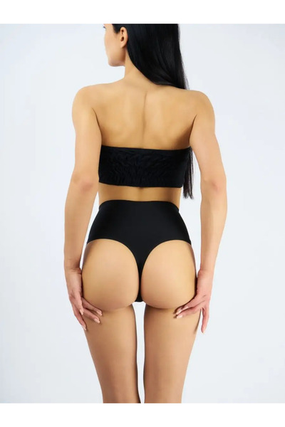 Arpina Model Seamless Laser Cut High Waist Firming String Corset Thong Slip Black Color