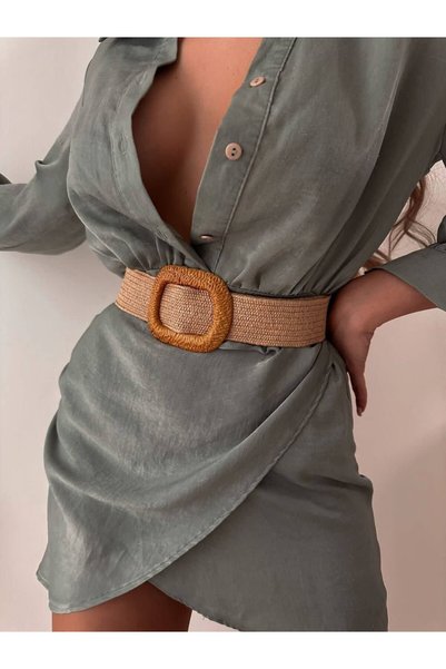 Straw Elastic Women's Belt with Buckle, Jacket Belt, Shirt Belt, Dress Belt