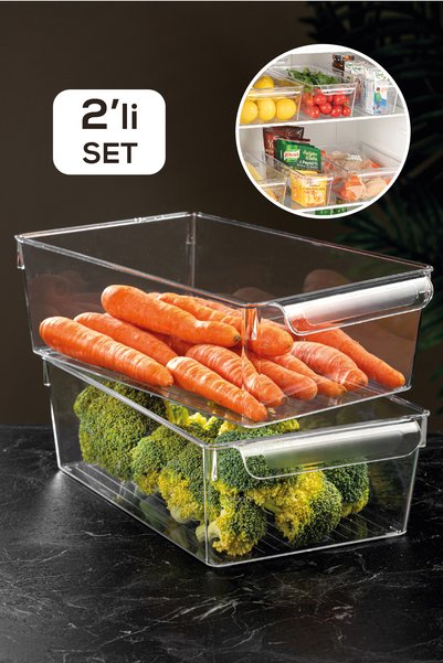 2-Piece Fridge Organizer - Transparent Fridge Organizer 10 X 32,5 X 20 Cm