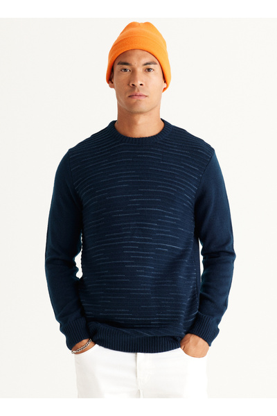 Altıny Yıldız Classics Navy Blue Melange Men's Sweater - Crew Neck 4a 4924100054