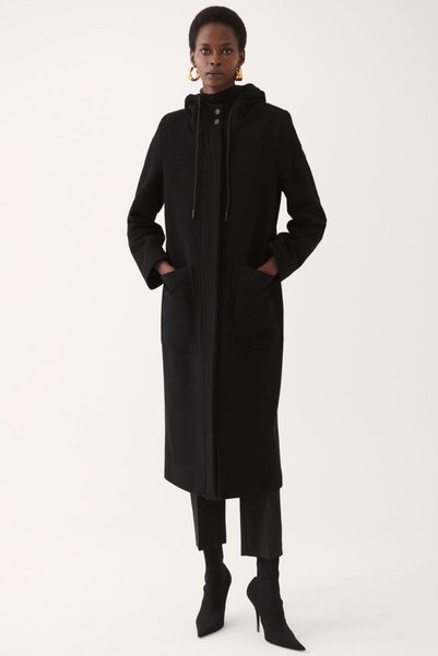 Wender Regular Fit Hooded Midi Length Black Color Women's Coat