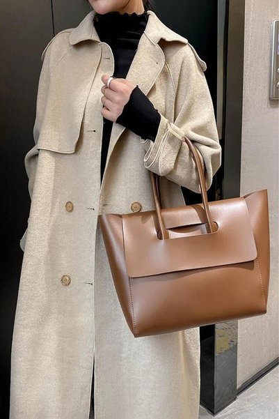 Women's Brown 2-Piece Large Size Shoulder Bag