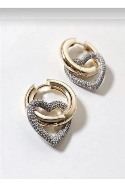Women's Gold Trend Zikron Stone Heart Earrings