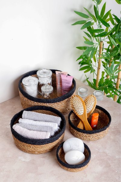 Black Wicker Basket Organizer - Bathroom, 4 Sizes, Striped