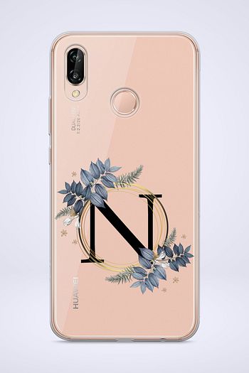 huawei p20 lite telefon kilifi mavi cicekli harf tasarimli n harfi