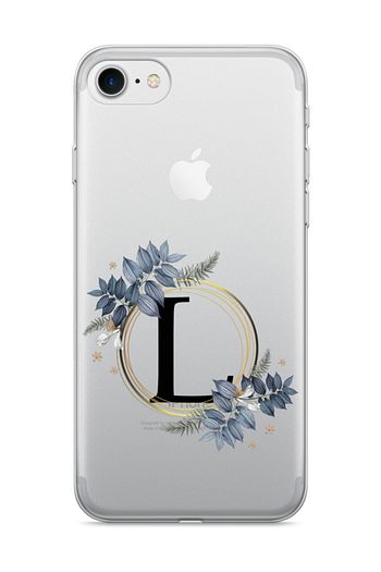 apple iphone 7 telefon kilifi mavi cicekli harf tasarimli l harfi