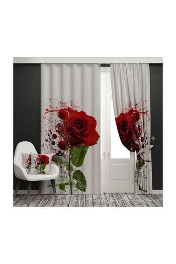 Ayze Home Mutfak Kirmizi Gul Baskili Fon Perde Trendyol