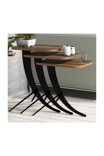 Elmasconsept Elmas Concept Metal Ayakli 3 Lu Zigon Sehpa Ceviz Rengi Trendyol