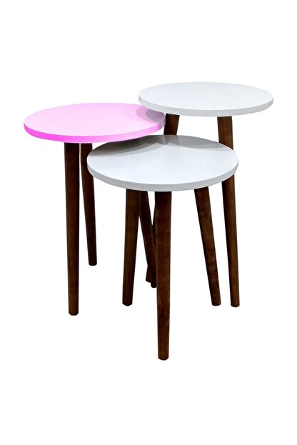 Mimilos Derman Uclu Yuvarlak Zigon Sehpa Takimi Beyaz Pembe Beyaz Fiyati Yorumlari Trendyol