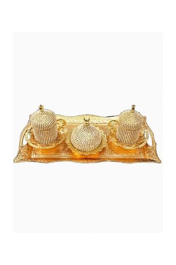 Vayapera 2 Kisilik Gold Kristal Swarovski Tasli Kahve Fincan Tepsili Lokumluk Takimi Trendyol