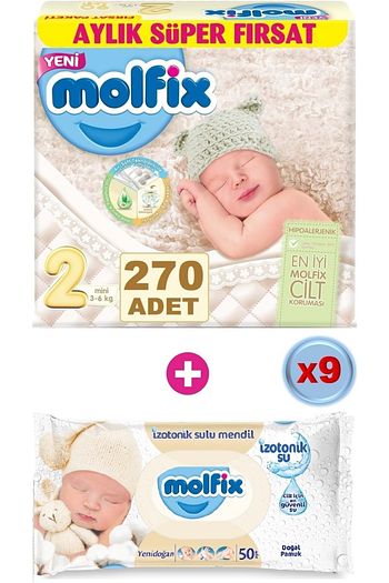 molfix dev beden 2 3 6kg mini 270 adet bebek bezi 9 adet islak havlu fiyati yorumlari trendyol