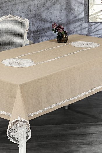 Nazik Home Jasmine Dantelli Dertsiz 150cmx250cm Masa Ortusu Bej Trendyol