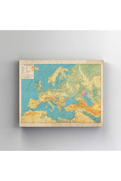 Baskivar Turkce Avrupa Fiziki Haritasi Yatay Kanvas Tablo Harita 046 Trendyol