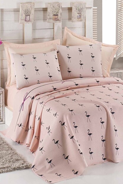 ev ev home tek kisilik baskili pike takimi flamingo pudra fiyati yorumlari trendyol