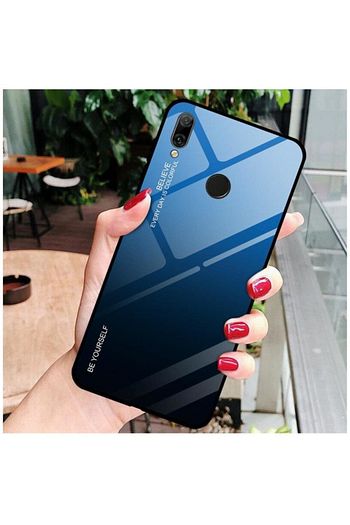 huawei p smart 2019 kilif silikon kenar degrade temperli cam kilif siyah mavi