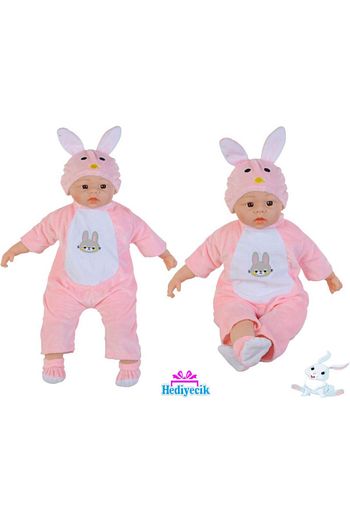 pelus tavsan elbiseli sevimli gercekci oyuncak et bebek 55 cm