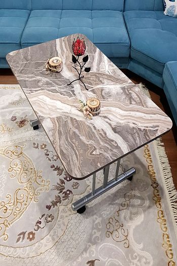 ekoexpress tekerlekli masa orta sehpa 60x100 cm metal ayak gudum mermer desen fiyati yorumlari trendyol