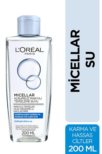 l oreal paris micellar makyaj temizleme suyu normalden ve karmaya hassas ciltler icin 200 ml fiyati yorumlari trendyol