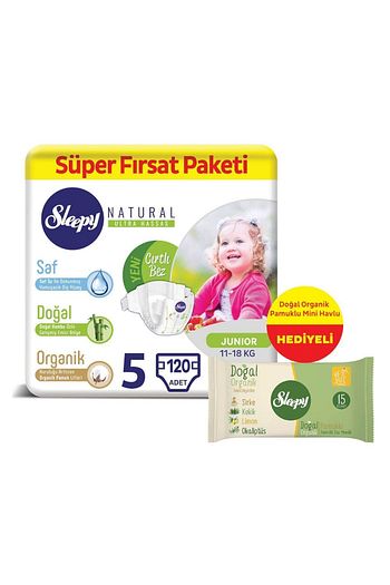 sleepy natural bebek bezi 5 no jun 120 adet islak havlu hediye fiyati yorumlari trendyol