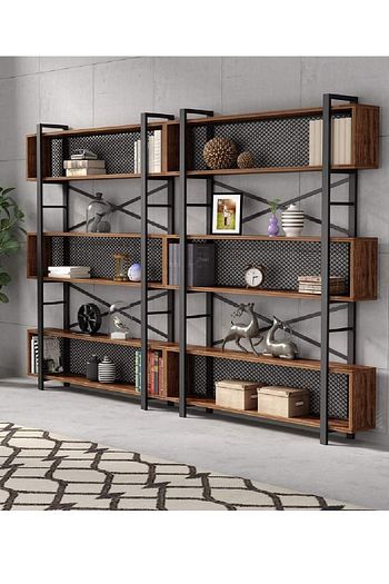 worldwooden 3 rafli endustriyel tasarim double raf kitaplik kutuphane dosya rafi aksesuar rafi fiyati yorumlari trendyol