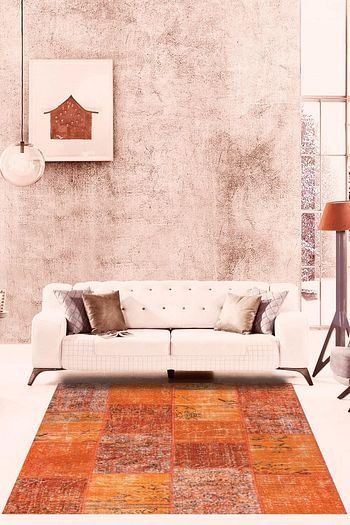 yunser hali el dokuma ve el dikisli turuncu renkli 140x200 cm patchwork hali fiyati yorumlari trendyol