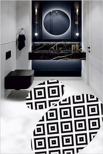 Belemir Ikea Siyah 2li Paspas Seti Banyo Halisi Dijital Baski Kaymaz Deri Taban Trendyol