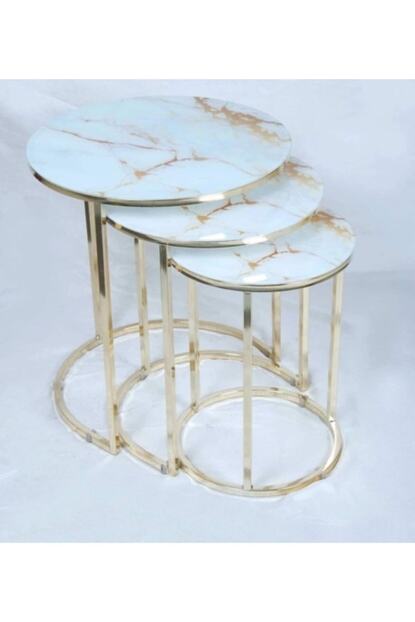 Ymz Home Beyaz Gold Mermer Desen 3 Lu Zigon Sehpa Trendyol