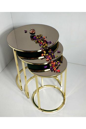 Demet Mobilya 3 Lu Yuvarlak Aynali Metal Luks Gold Zigon Sehpa Trendyol