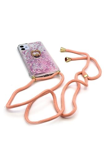 huawei p40 lite sulu simli boyun askili yuzuklu silikon kilif pembe
