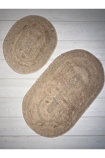 Mood Hali Oval Pamuk Makarna Klozet 2 Li Banyo Paspas Seti Acik Kahverengi Trendyol