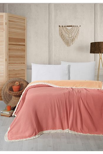 Lunanino Cift Kisilik 100 Pamuk Muslin Yatak Ortusu Somon 200x230 Trendyol